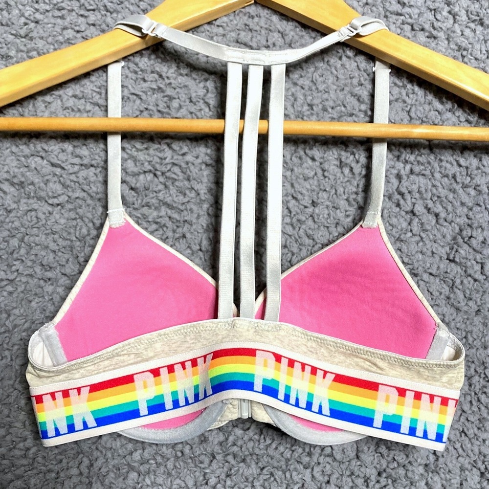 Victoria Secret Rainbow Push Up Bra 32B  Wear Everywhere Front Closure Retro